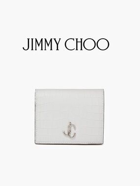 Jimmy Choo White Croc-Embossed Fold Wallet with Silver JC Logo